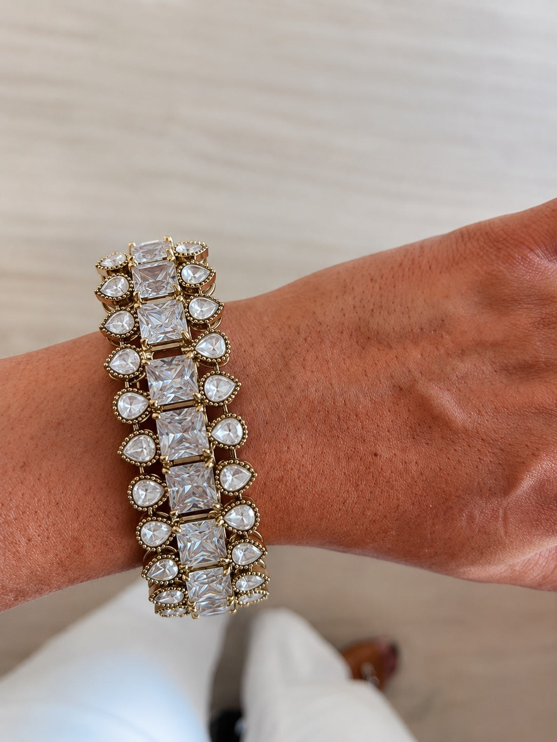 Tazra Diamond-Like Zircon Statement Bracelet ( Set of 2)