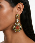 Zeenora Ruby & Multicolour Moissanite Polki Kundan with Zircon Diamond Detailing Statement Earrings