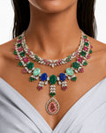 Zella Multicolour Diamond-Like Zircon Layered Leaf Statement Necklace Set – Necklace & Earrings