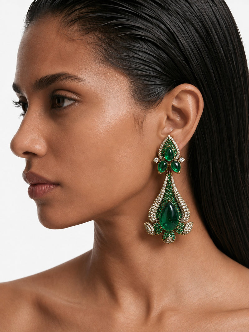 Sovi Emerald with Zircon Diamond Detailing Earrings