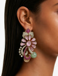 Ayzra Pink Floral Diamond-Like Zircon Earrings