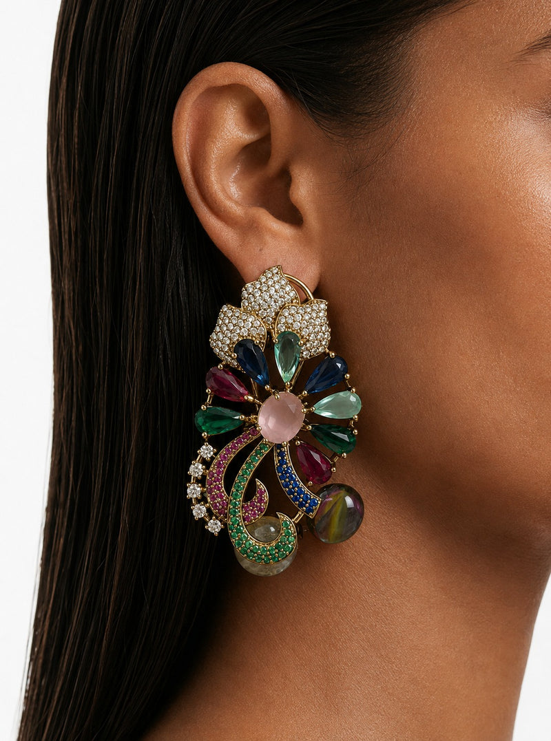 Ayzra Multicolor Floral Diamond-Like Zircon Earrings