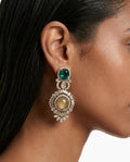 Aveen Diamond-Like Zircon Emerald Halo Statement Earrings