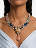 Livia Multicolour Diamond-Like Zircon Statement Necklace Set – Necklace & Earrings