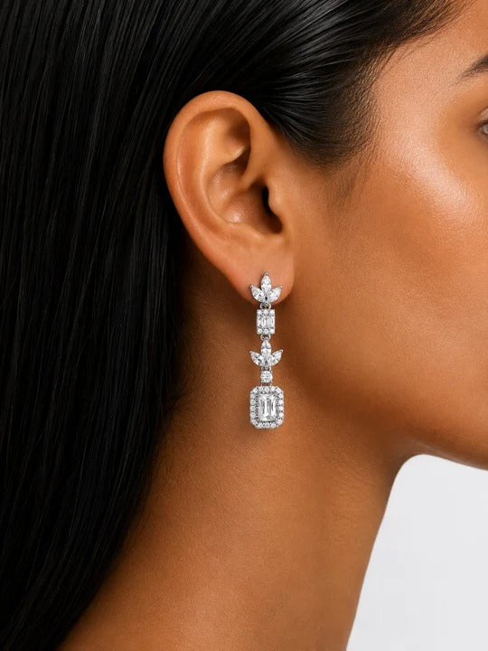 Maharani The Whisper Square Drop Diamond-Like Zircon Compressed Setting Statement Necklace Set & Heart & Diamond Necklace Set (2 Necklace & 2 Earrings)