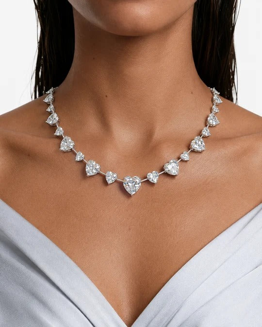 Maharani The Beloved Heart Diamond-Like Zircon Compressed Necklace Set, Nayara Diamond-Like Zircon Leaf Petal Choker Necklace Set & Leena Diamond Teardrop Diamond-Like Zircon Pendant Necklace Set (3 Necklaces & 3 Earrings)