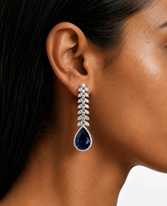 Maharani Noéline Sapphire Diamond-Like Zircon Three Layer Statement & Sapphire Appliqué Dimonte Choker Necklace Set – 2 Necklaces & Earrings