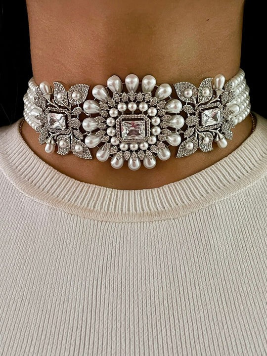 Maharani Paso Pearly Trio Diamond Necklace Set & Zoya Pearl and Diamond Necklace Set (2 Necklaces & 2 Earrings)