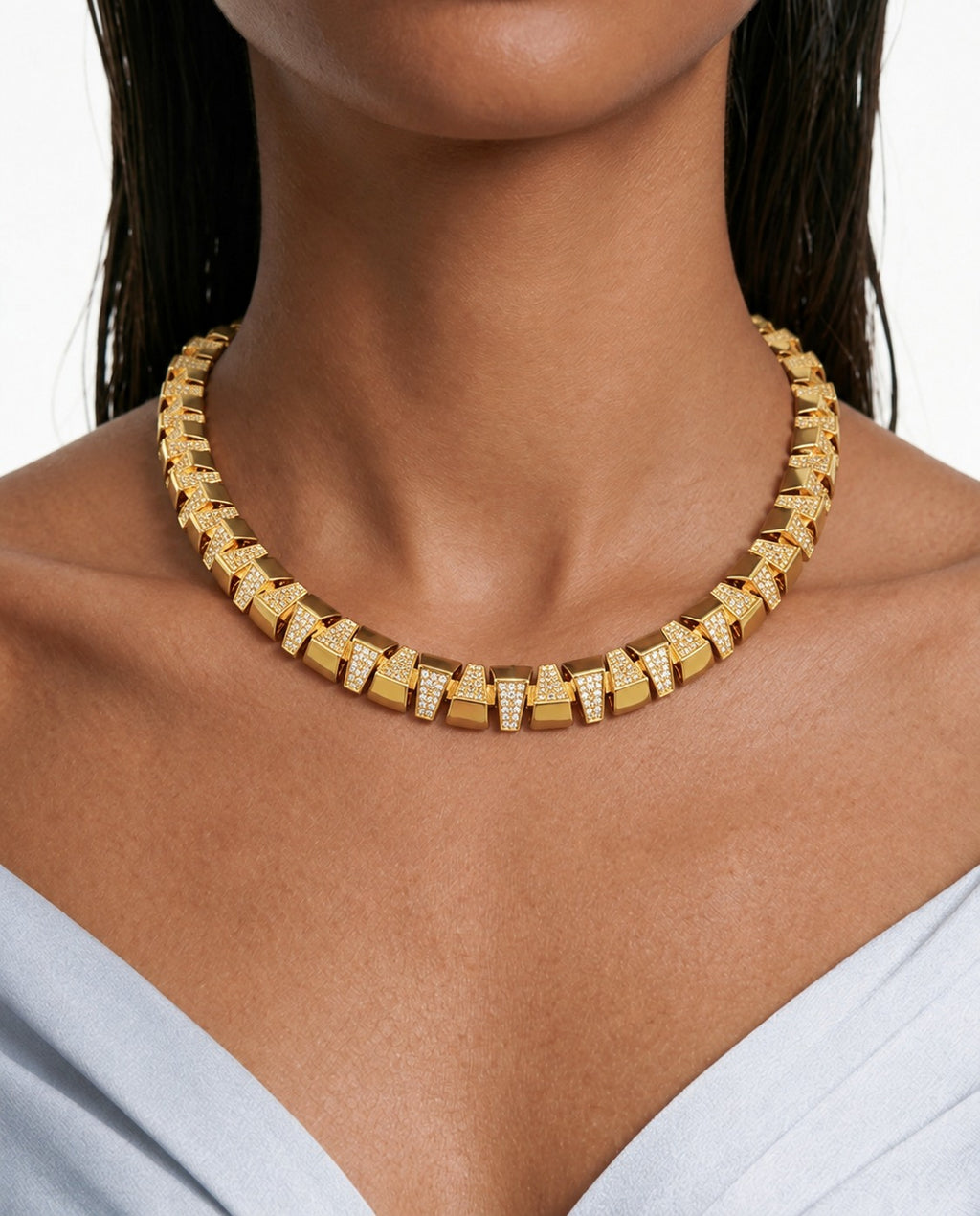 Kira Gold-Tone Diamond-Like Zircon Link Necklace