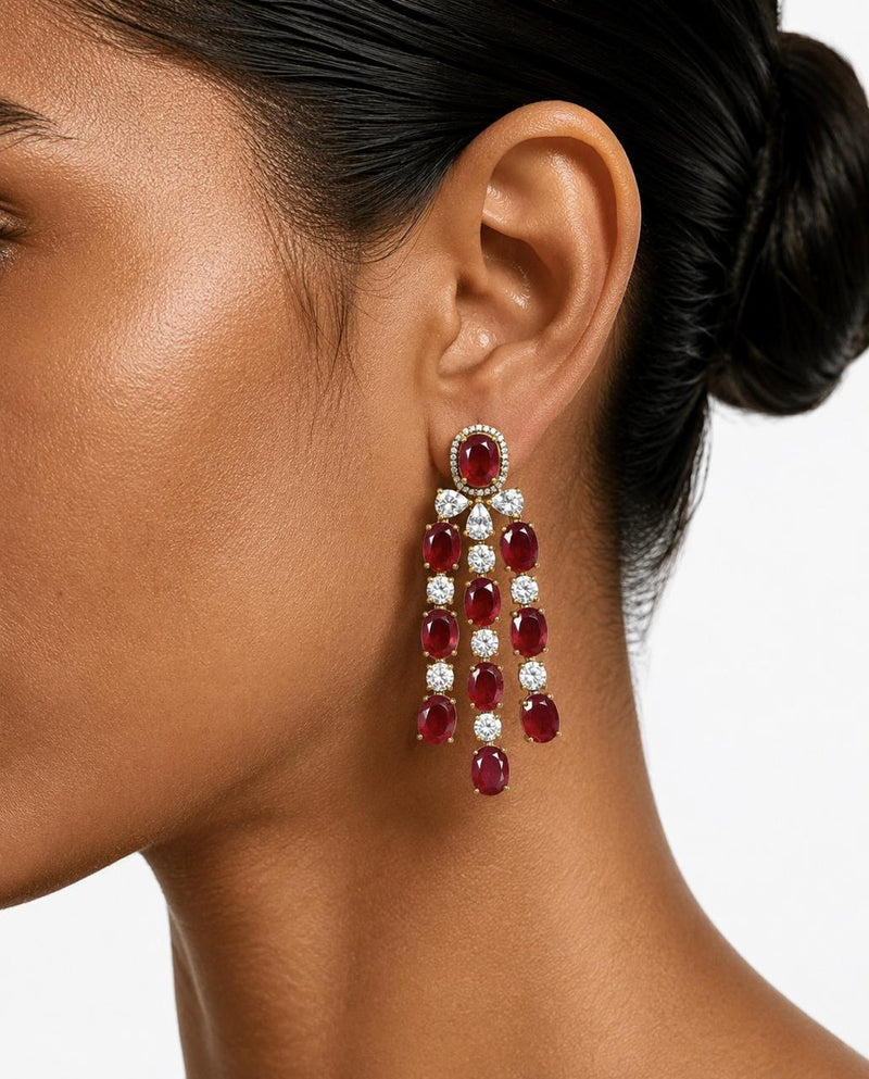 Maharani Ruby Moissanite Diamond Polki Kundan Royal Choker & Ruby Maharani Diamond Imperial Haar Necklace Set  ( 2 Necklace & 2 Earrings )