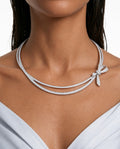 Cocette Bow Diamond-Like Zircon Double Line Necklace Set – Necklace & Earrings