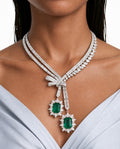 Nelle Emerald Double Drop Bow Diamond-Like Zircon Necklace Set – Necklace & Earrings