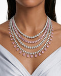 Celine Pink Diamond-Like Zircon Four Layer Drop Necklace Set – Necklace & Earrings