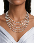 Lunette Multi Layered Bow Necklace Set in 5A CZ, rhodium plated – front view | PRERTO