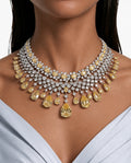 Maharani Azra Citrine & Eden Floral Citrine Necklace Set – citrine doublet and 5A CZ, rhodium plated – front view | PRERTO