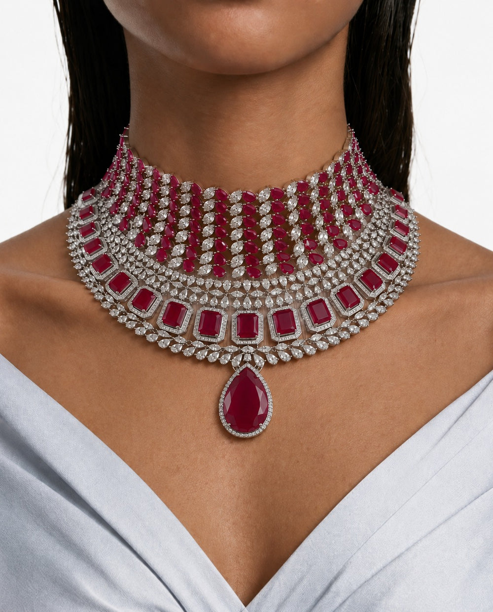 Ruby Drop Dimonte Set de collar floral (collar y aretes)