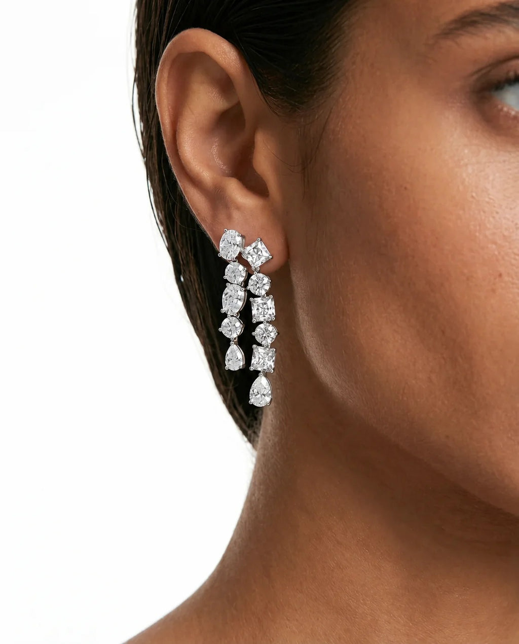 Maharani Niharika Diamond Ovals & Squares & May Baguette & Round Diamond Necklace Set (2 Necklace & 2 Earrings)