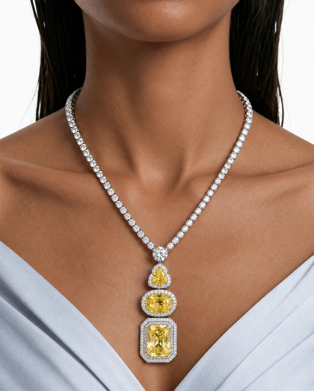 Maharani Della Citrine Drop Pendant & Amalina Citrine Luxe Couture Statement Necklace Set (2 Necklace & 2 Earrings)