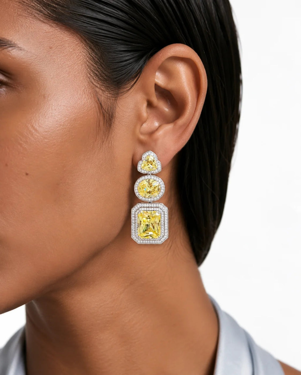 Maharani Della Citrine Drop Pendant & Amalina Citrine Luxe Couture Statement Necklace Set (2 Necklace & 2 Earrings)