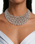 Ensemble de collier floral en zircon semblable à un diamant Mishri - Collier et boucles d'oreilles