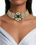 Nargis Emerald Moissanite Polki Kundan statement kettingset - ketting, oorbellen en Maang Tikka