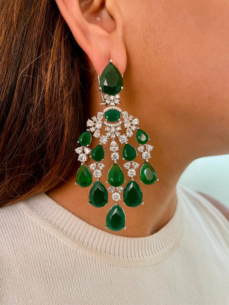 5 Layer Beline Emerald Drop & Diamond Set (Necklace & Earrings)