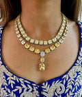 Maharani Citrine Square Drop & Tennis Necklace Maharani Set — front view — Prerto