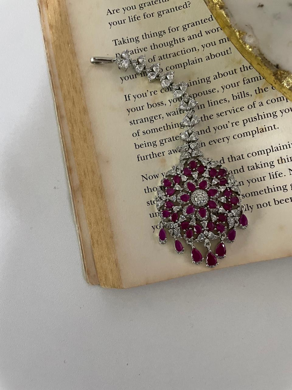 Gahri Ruby Diamond Floret Drop Necklace Set — detail view — Prerto
