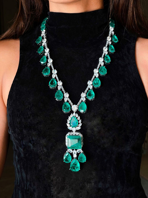 Yuri Emerald Tear Drop Dimonte Statement Necklace Set by Prerto — Indian & Arab wedding jewellery