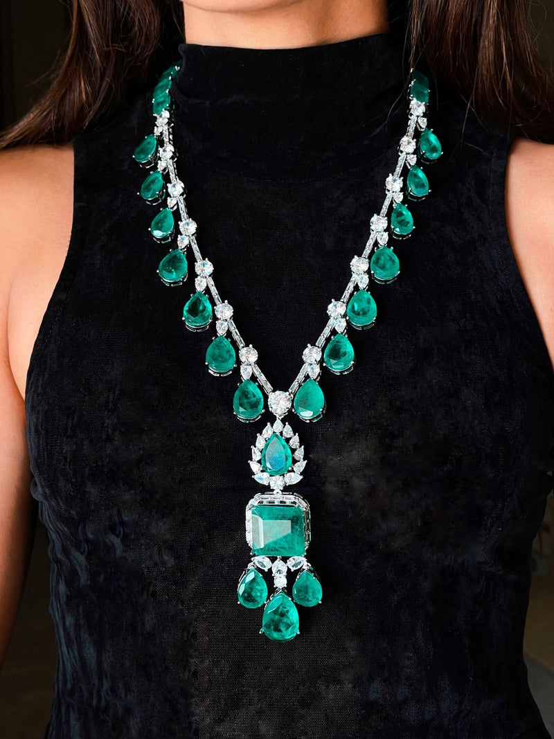 Yuri Emerald Tear Drop Dimonte Statement Necklace Set by Prerto — Indian & Arab wedding jewellery