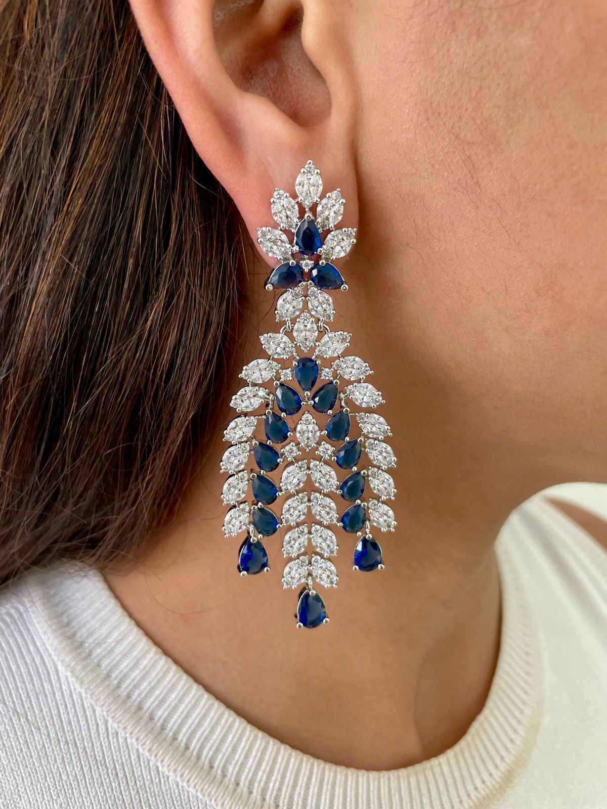 Heart Sapphire & Diamond Necklace Set — worn on model — Prerto