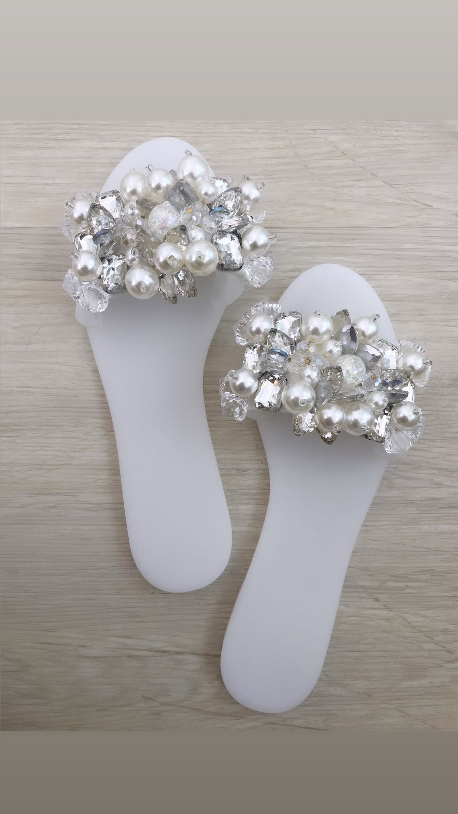 White Waterproof Crystal Embellished Sliders