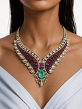 Rosha Ruby & Mint Moissanite Polki Kundan Necklace Set (Necklace & Earrings)
