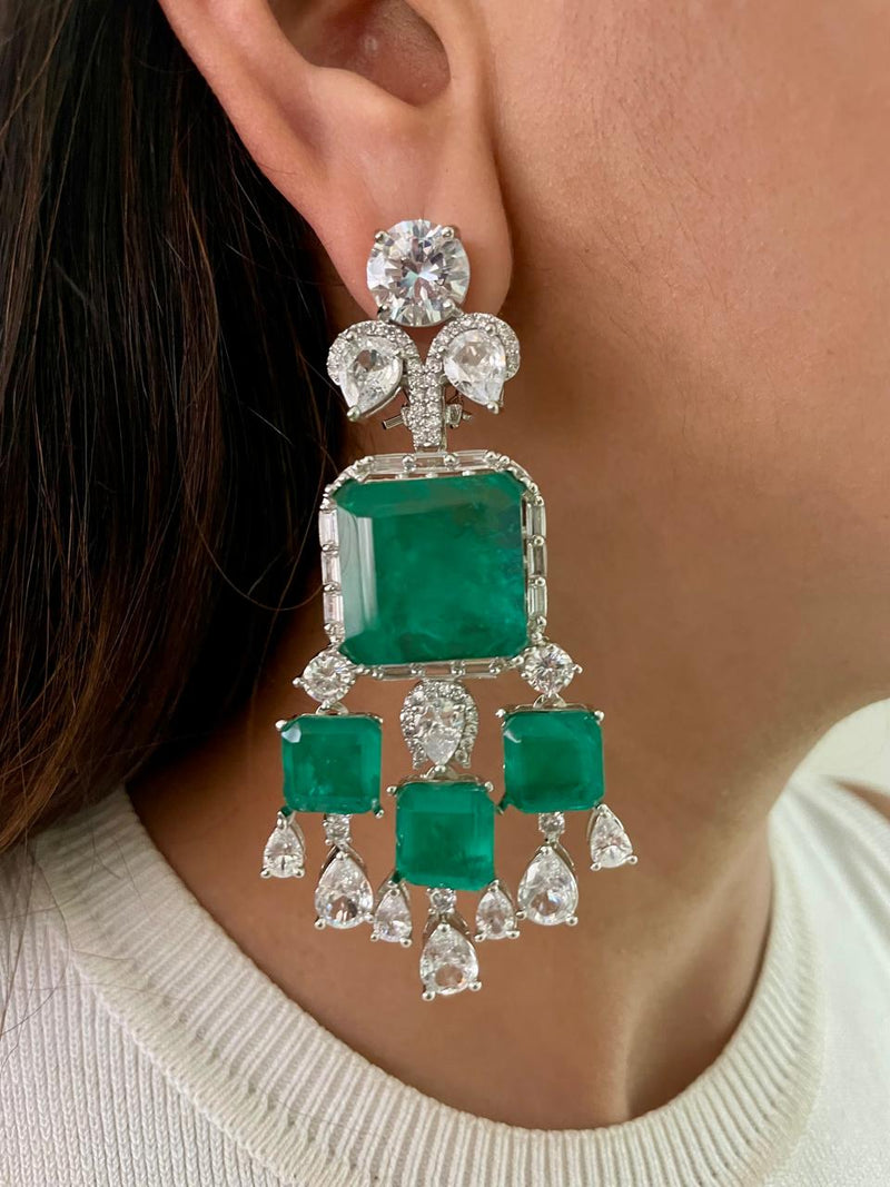 Yuri Emerald Tear Drop Dimonte Statement Necklace Set — worn on model — Prerto