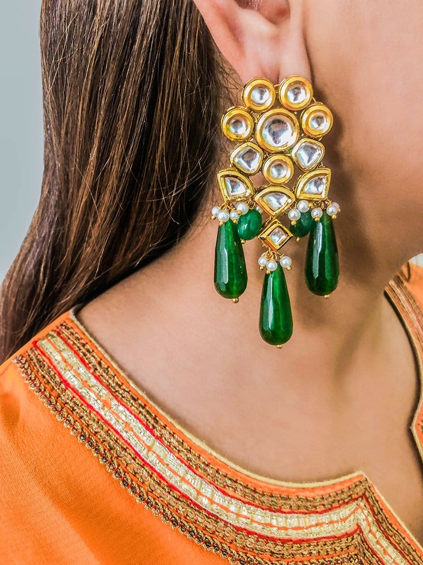 Asma Green Kundan Earrings