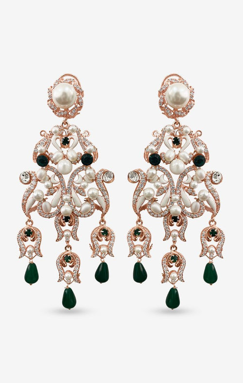 Azalea Pearl Green Stone Statement Earrings — angled view — Prerto