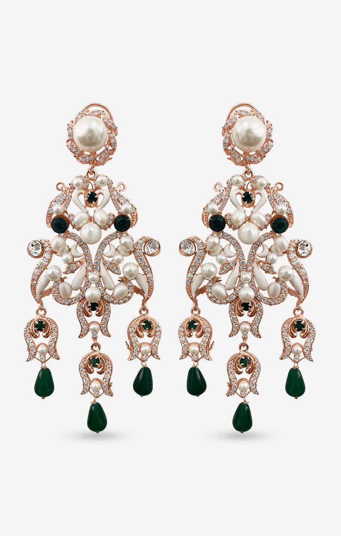 Azalea Pearl Green Stone Statement Earrings — angled view — Prerto