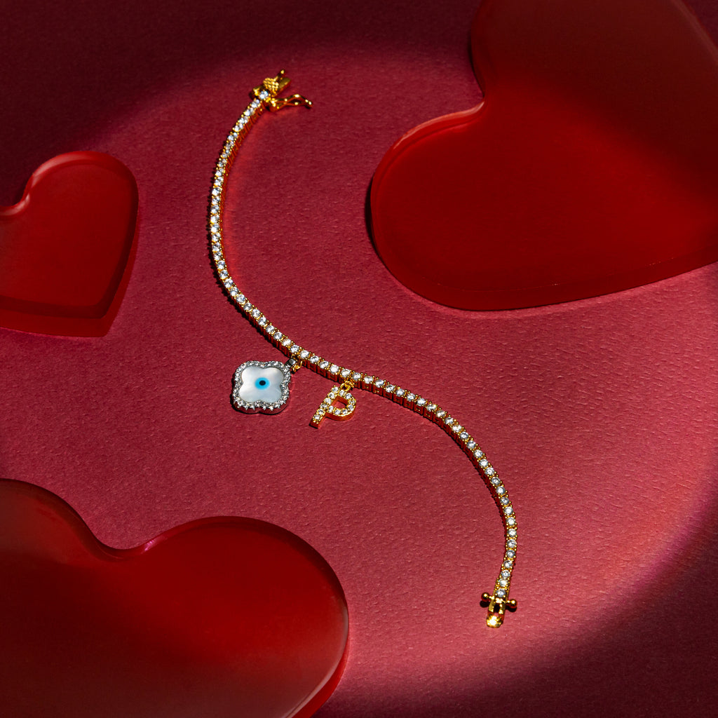 Personalised Diamond Studded Single Letter Evil Eye Bracelet by Prerto — Rakhi gift