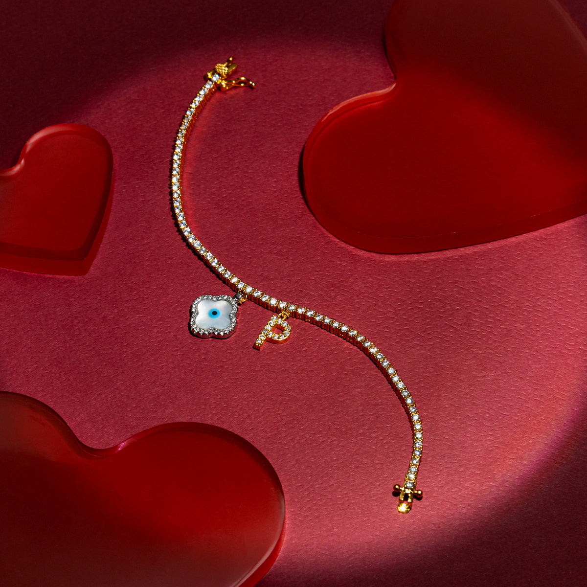 Personalised Diamond Studded Single Letter Evil Eye Bracelet by Prerto — Rakhi gift