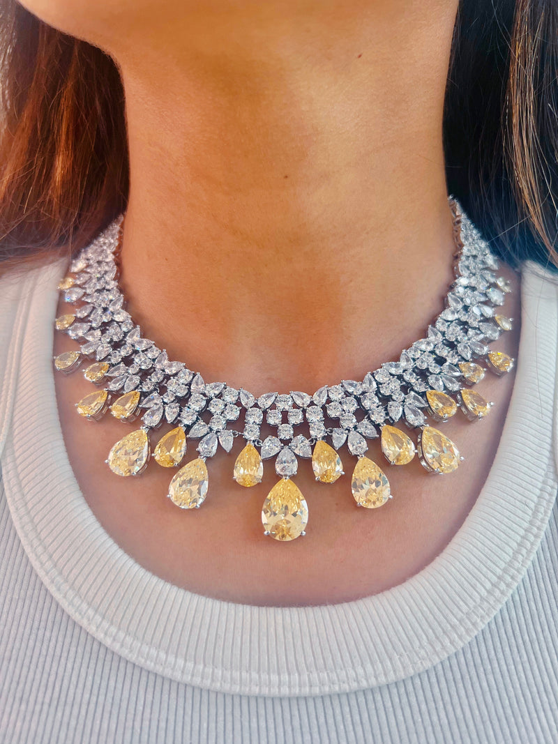 Daffodil Citrine Diamond Setting Jewellery Set — front view — Prerto