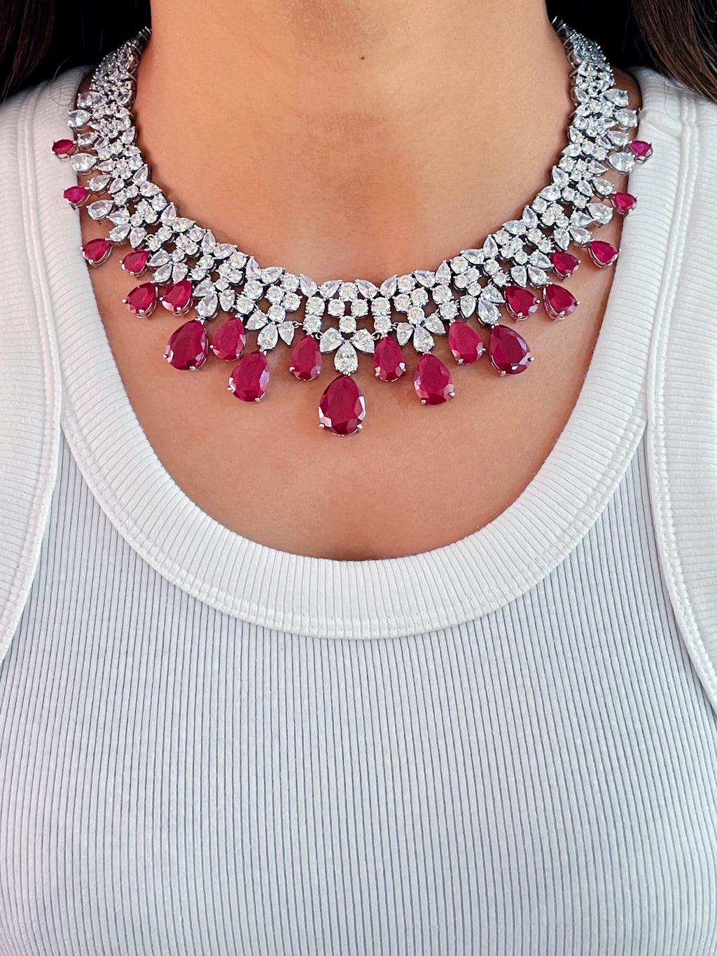 Daffodil Ruby Diamond Setting Jewellery Set — front view — Prerto
