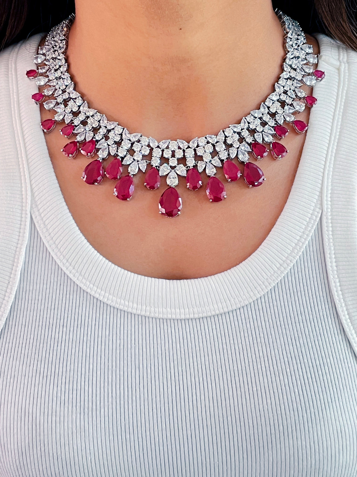 Daffodil Ruby Diamond Setting Jewellery Set — front view — Prerto