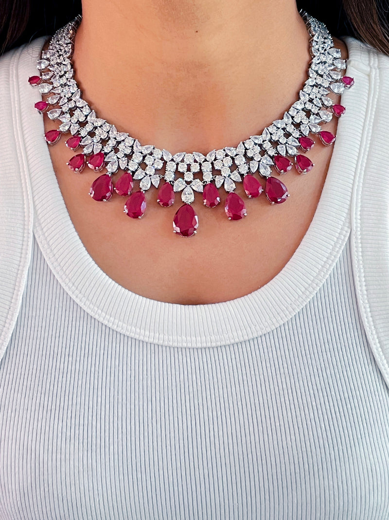 Daffodil Ruby Diamond Setting Jewellery Set — front view — Prerto