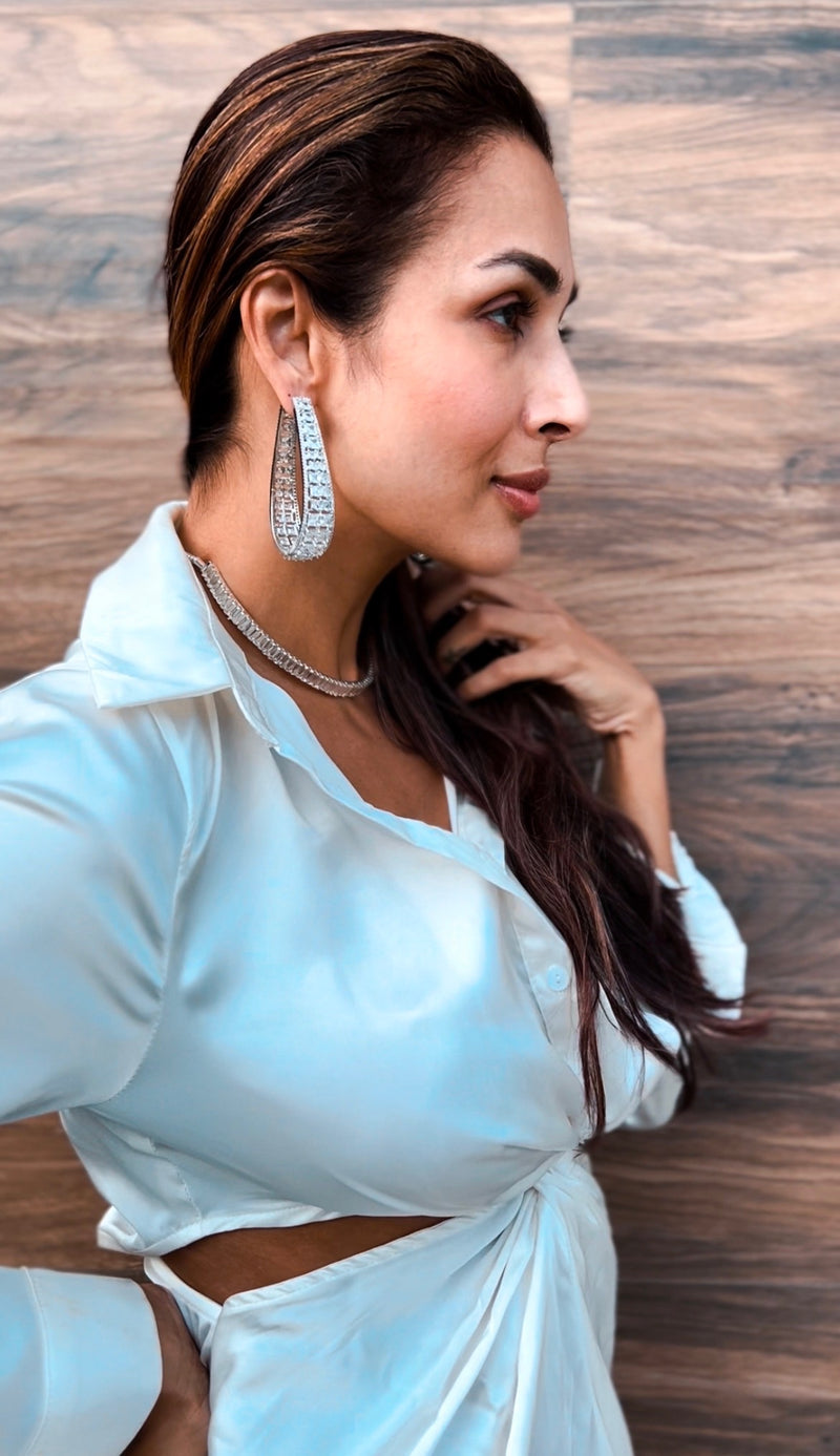 Diamond Abundance Crystal Hoop Earrings — angled view — Prerto