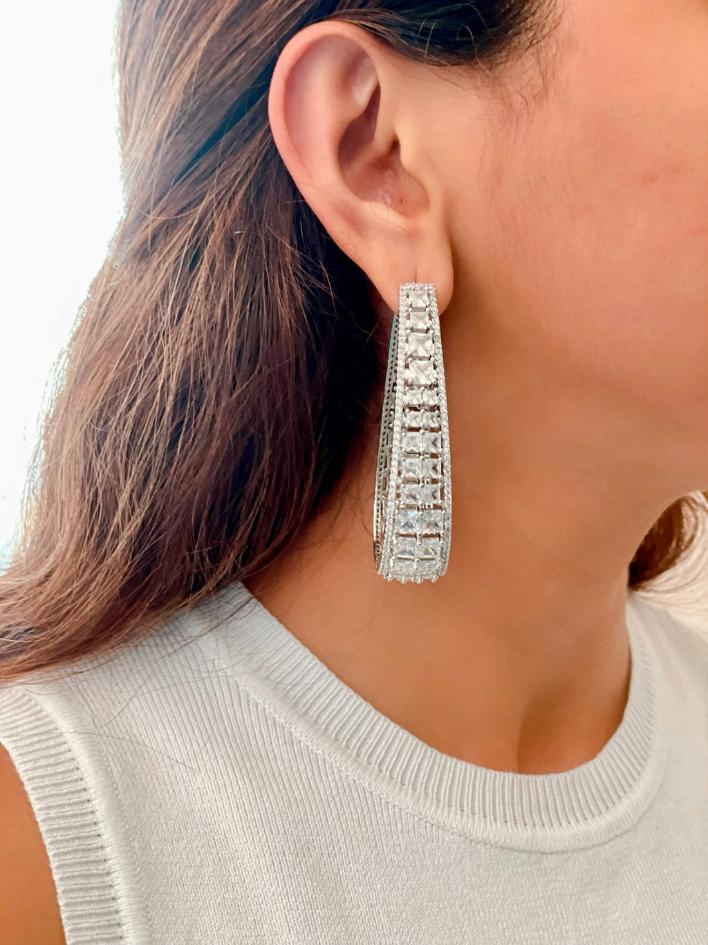 Diamond Abundance Crystal Hoop Earrings — detail close-up — Prerto