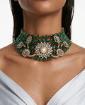 Asiyah Emerald Pearl Moissanite Polki Kundan Statement Luxe Necklace Set by Prerto