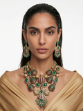 Karima Phoenix Moissanite Polki Kundan Ruby Emerald Diamond Luxe Necklace Set — front view — Prerto