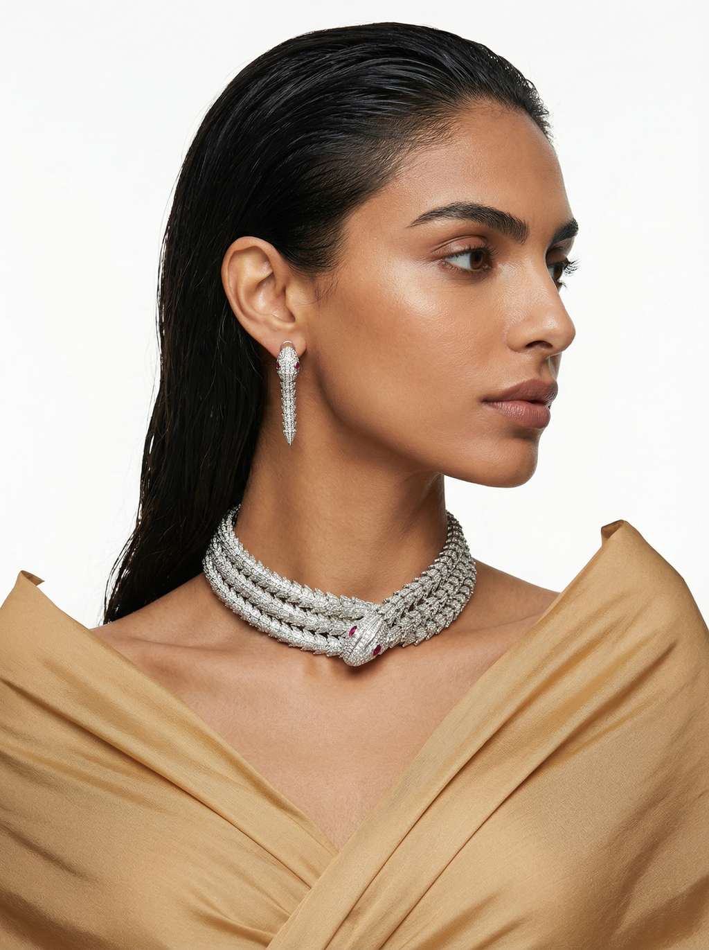 Serpentine Diamond Wrap Around Necklace Set — detail view — Prerto