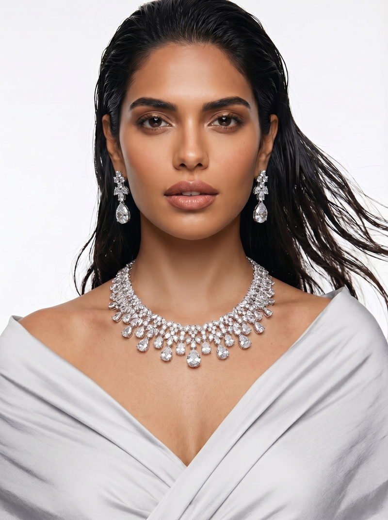 Daffodil Diamond Setting Jewellery Set — front view — Prerto
