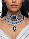 Maharani Sapphire Appliqué & Floral Dimonte Necklace Maharani Set — front view — Prerto